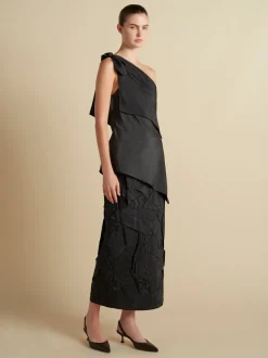 Pinstripe Triangle Draped Top in Black