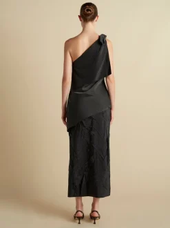 Pinstripe Triangle Draped Top in Black