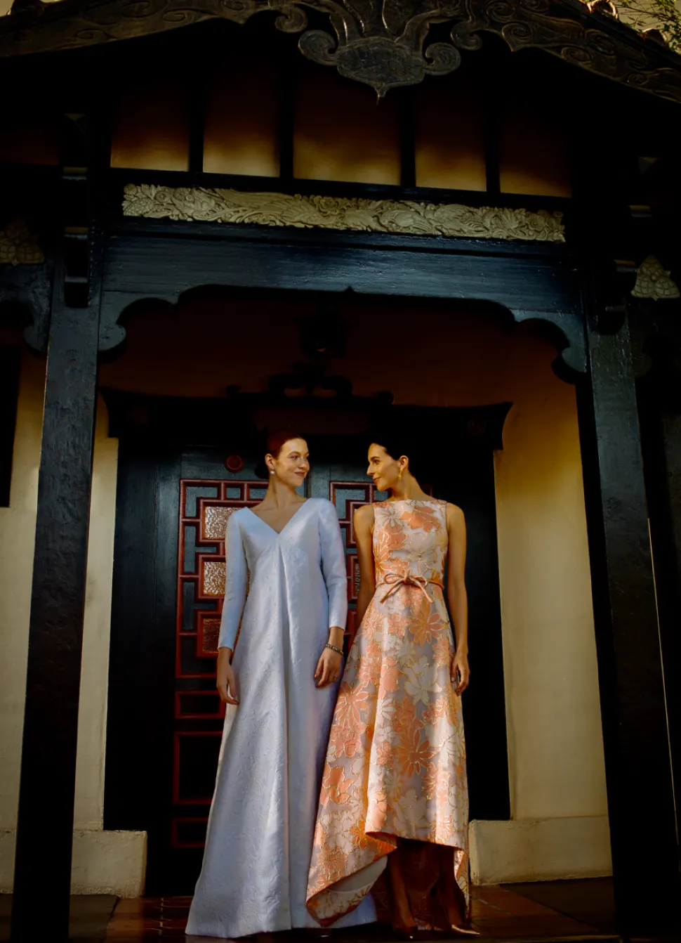 Pleat Front Long Sleeve Wedding Gown