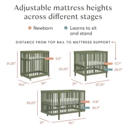 Pogo 8-in-1 Convertible Crib with All-Stages Conversion Kits in Olive