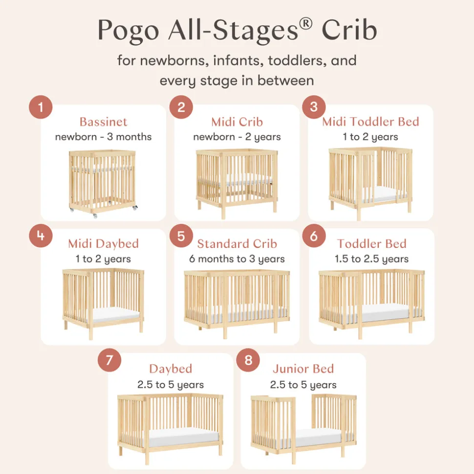 Pogo 8-in-1 Convertible Crib with All-Stages Conversion Kits in Blonde