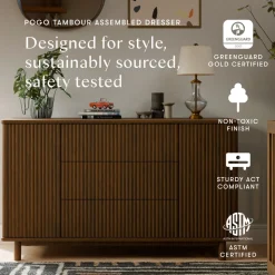 Pogo Tambour Assembled Dresser in Natural Walnut