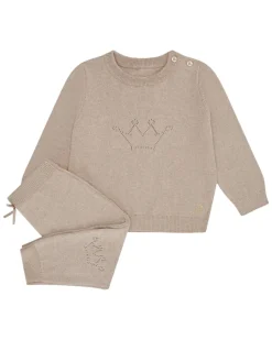 Pointelle Crown Crawler Set in Biscuit