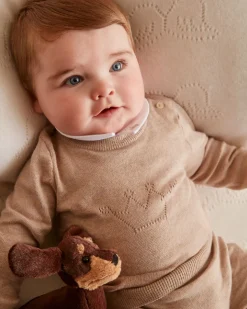 Pointelle Crown Crawler Set in Biscuit