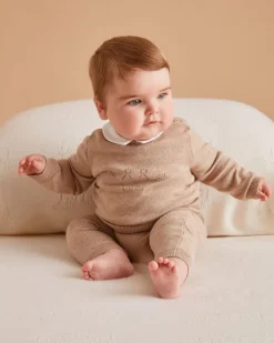 Pointelle Crown Crawler Set in Biscuit