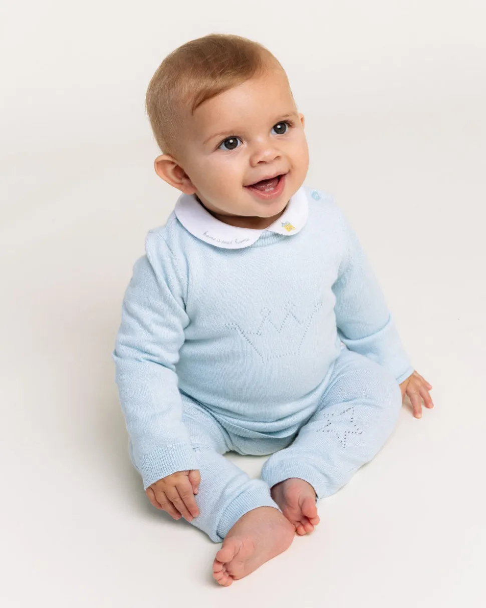 Pointelle Crown Crawler Set in Blue