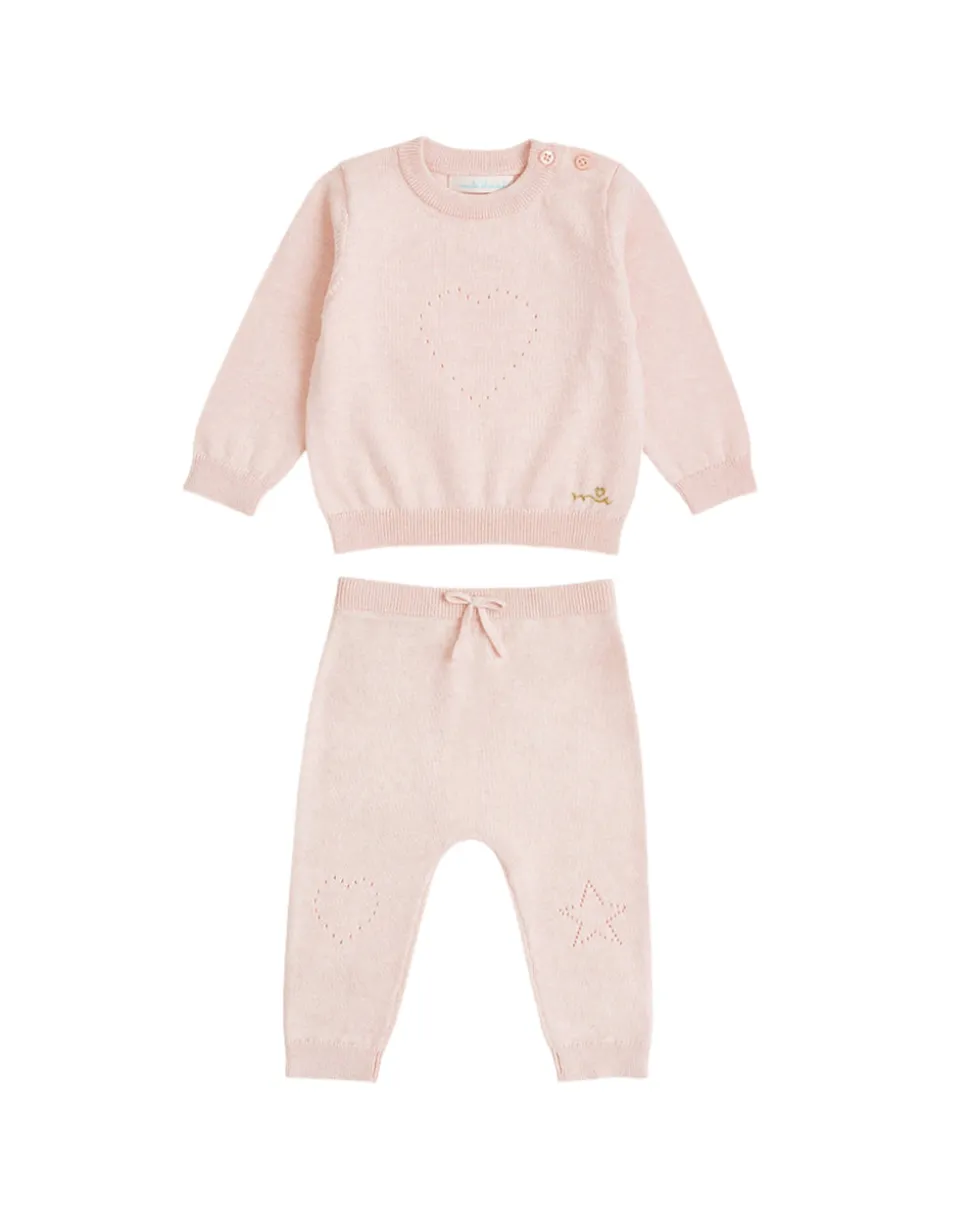 Pointelle Heart Crawler Set in Pink
