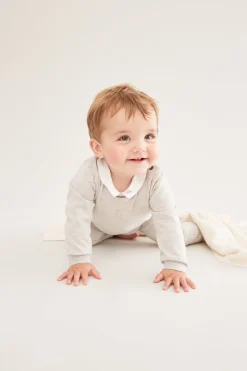 Pointelle Star Crawler Set in Grey