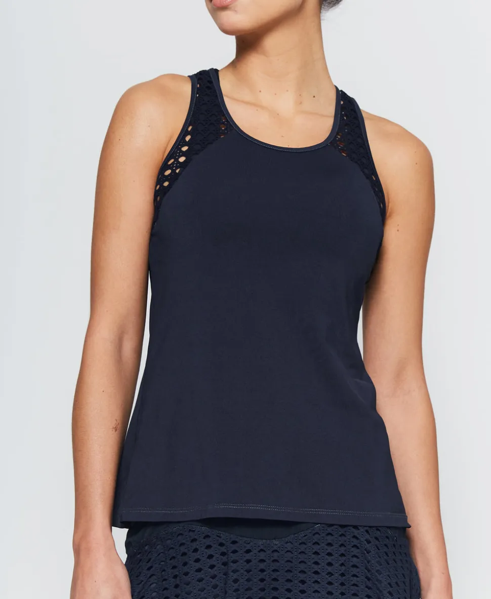 Pointelle Trim Tank Short in Navy
