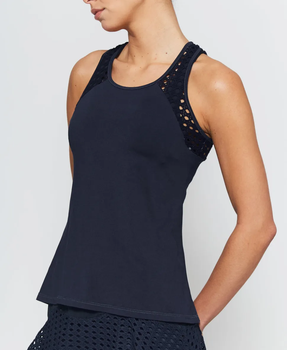 Pointelle Trim Tank Short in Navy