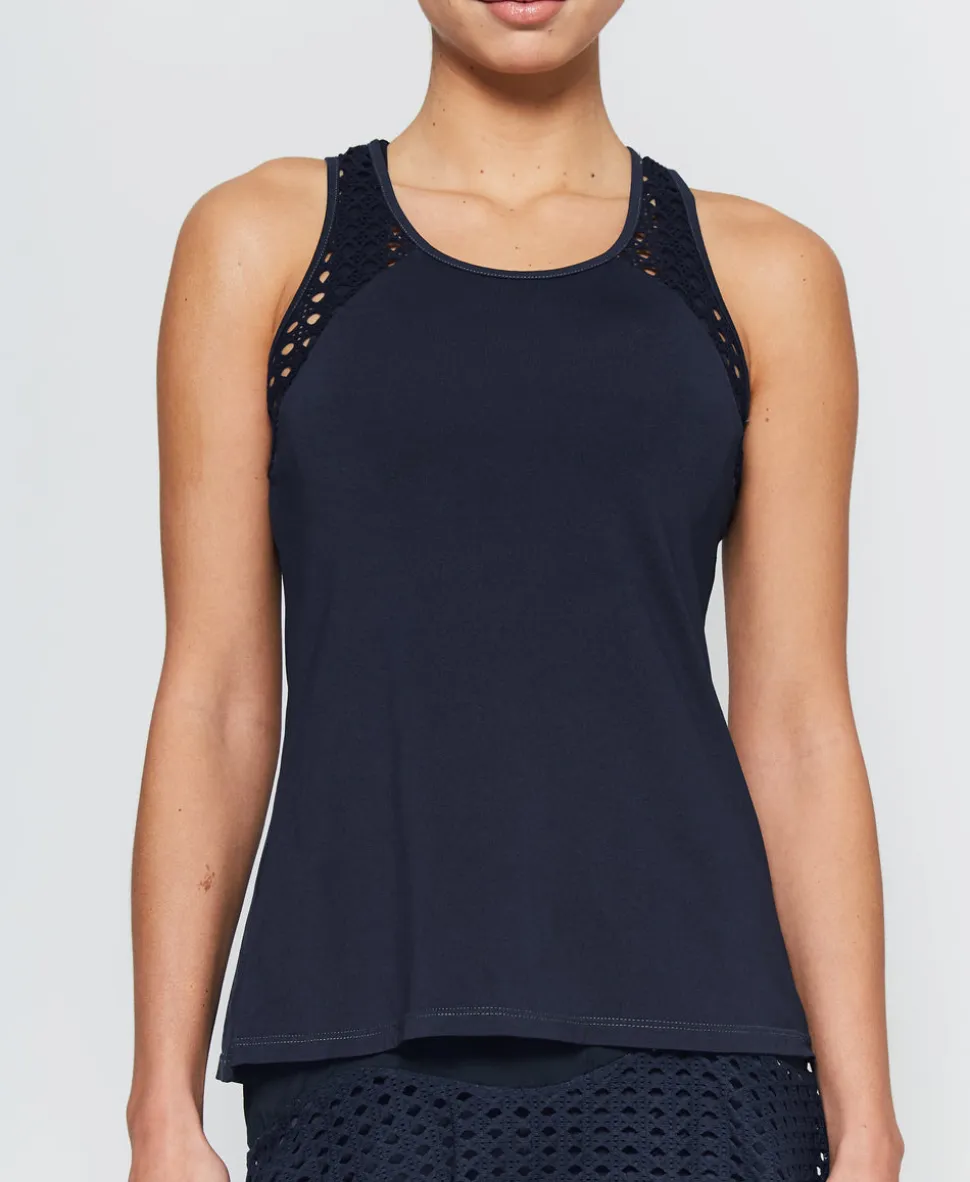 Pointelle Trim Tank Short in Navy