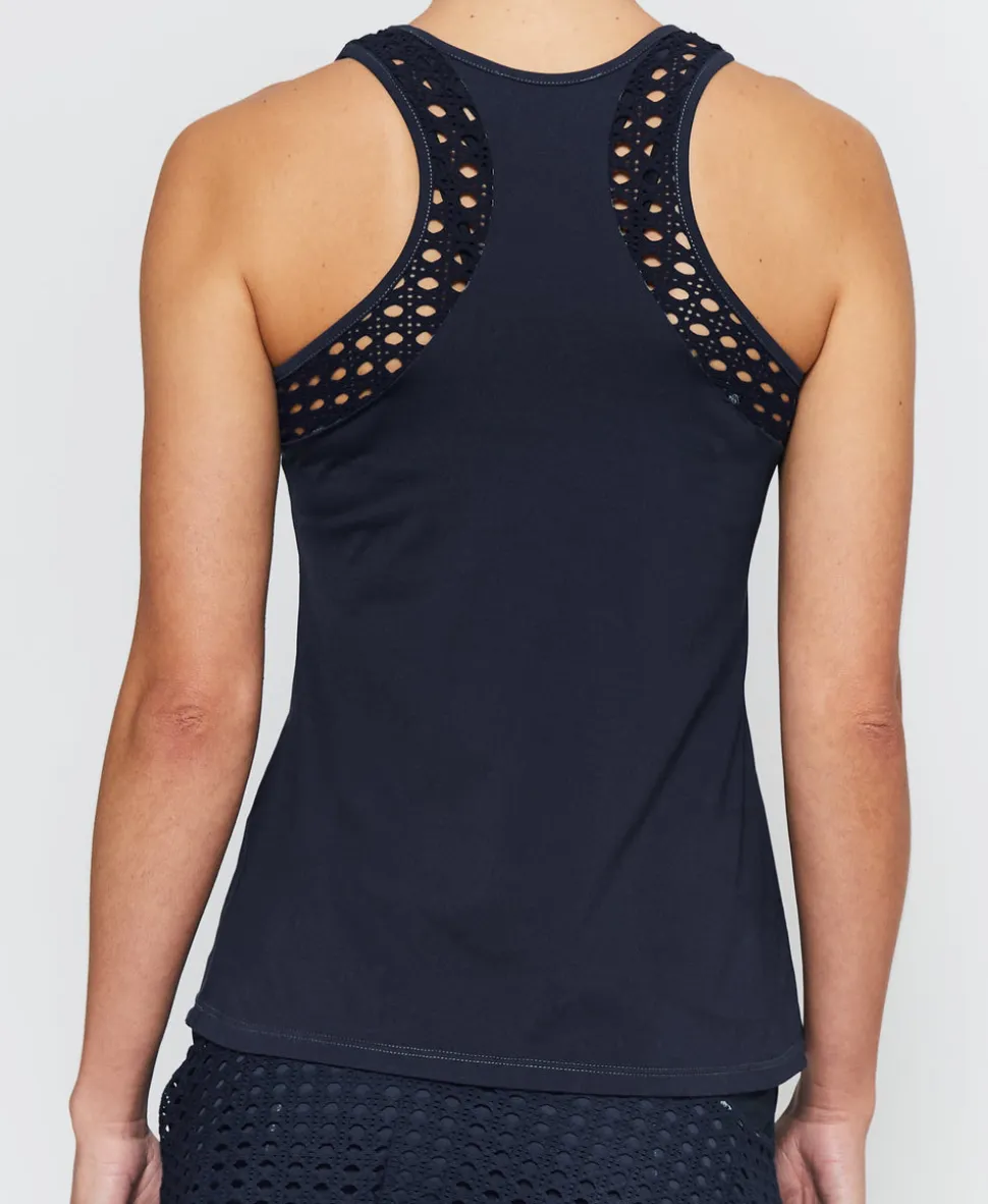 Pointelle Trim Tank Short in Navy