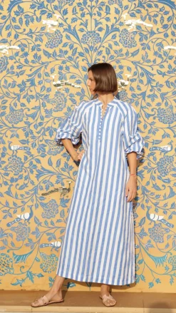 Positano Striped Caftan in Blue Stripes