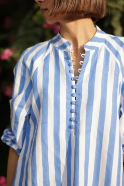 Positano Striped Caftan in Blue Stripes