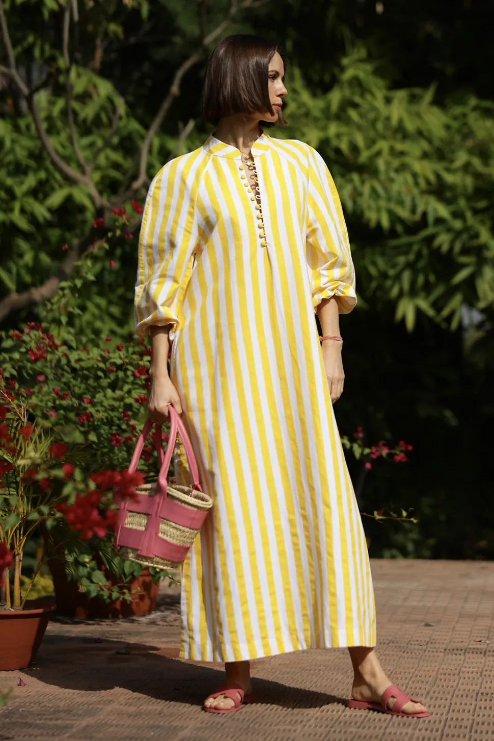 Positano Striped Caftan in Yellow Stripes