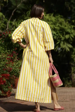 Positano Striped Caftan in Yellow Stripes