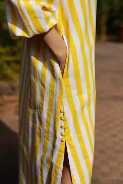 Positano Striped Caftan in Yellow Stripes