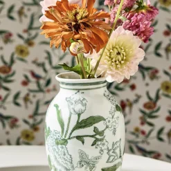 Primrose Lotus Green & White Chinoiserie Vases, Set of 2