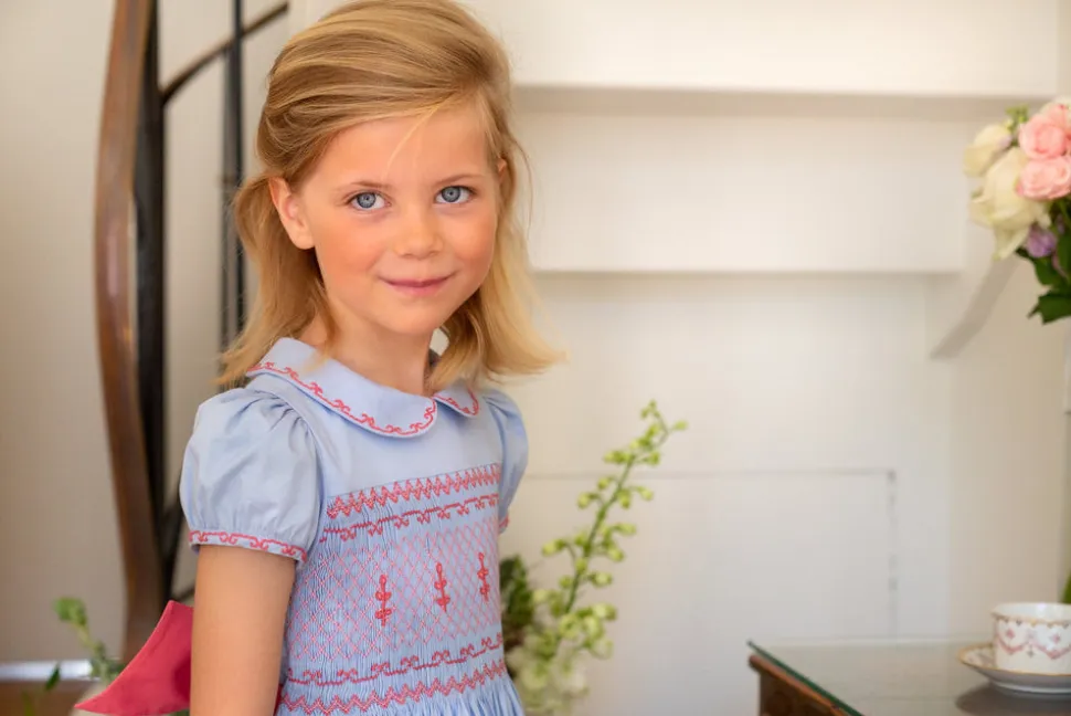 Princess Charlotte Heirloom Blue Smocked Dress
