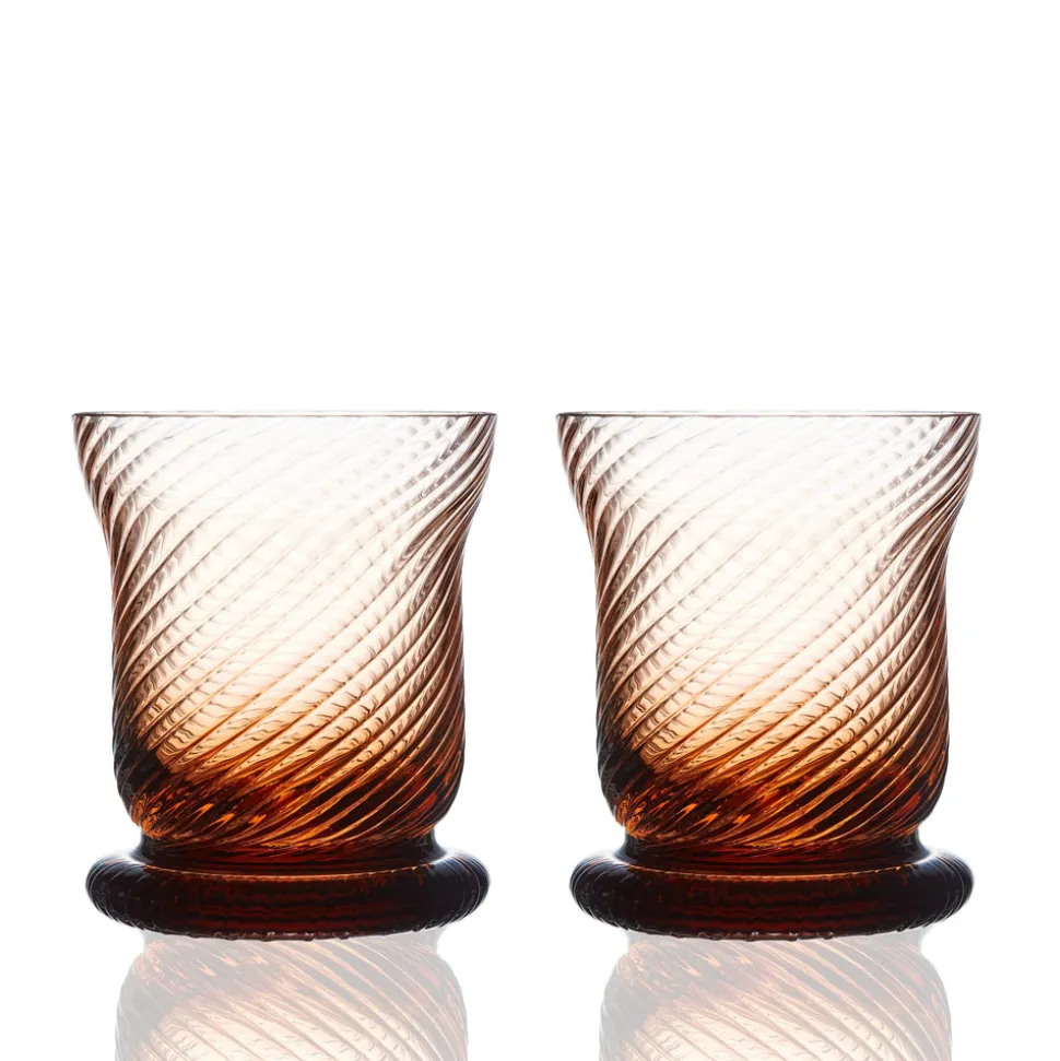 Quinn Optic Votive Holders Amber, Set of 2