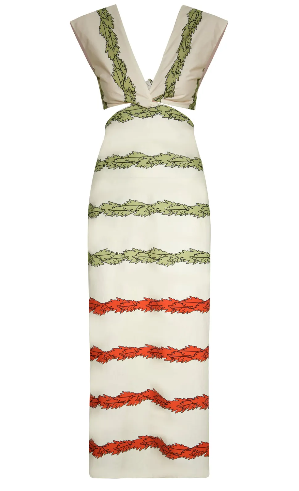 Quinto Sol Cotton Midi Dress in Ivory Striped Helechos