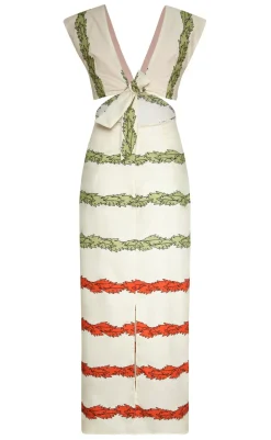Quinto Sol Cotton Midi Dress in Ivory Striped Helechos
