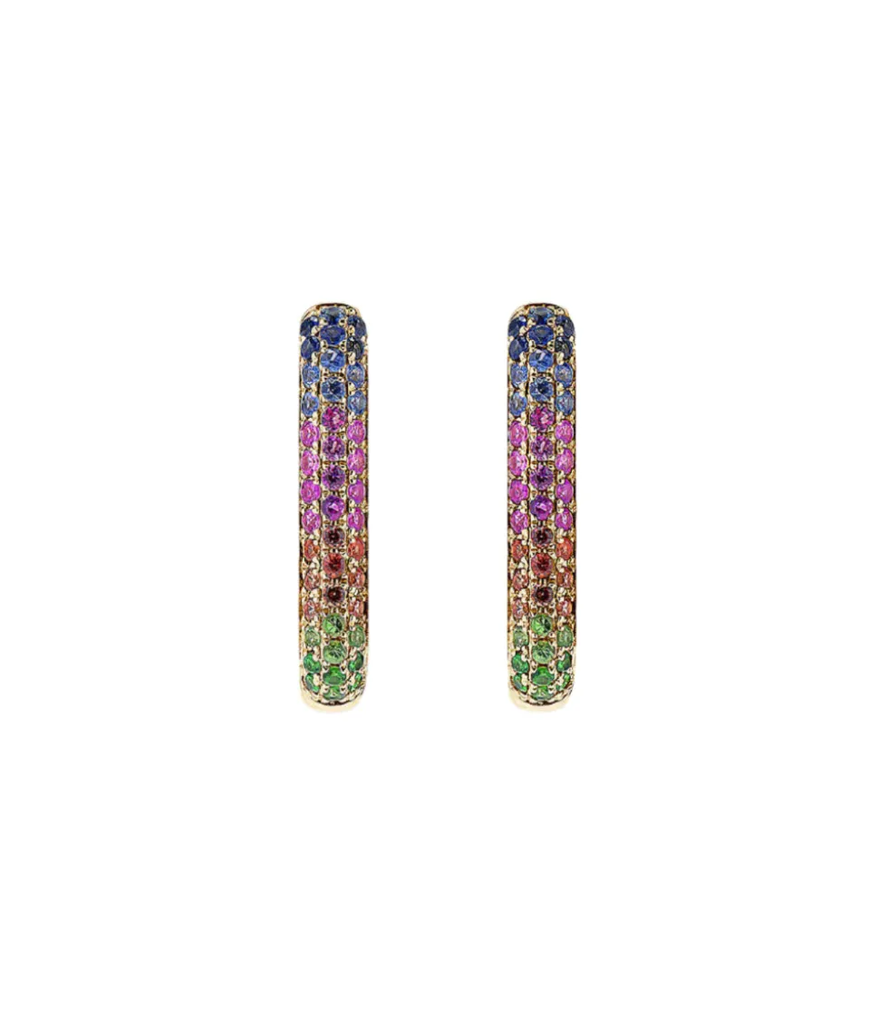 Rainbow Sapphire Oval Hoop Earrings