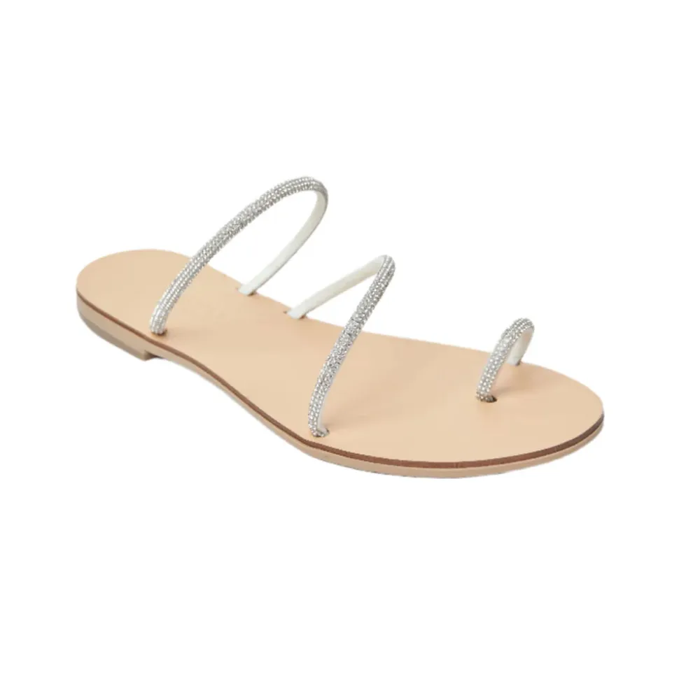 Raissa Vegetable Tanned Leather Sandal in Silver Cystal