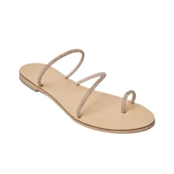 Raissa Vegetable Tanned Leather Sandal in Rose Gold Cystal