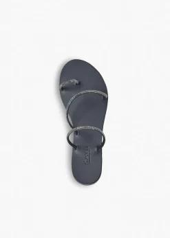 Raissa Vegetable Tanned Leather Sandal in Black Crystal