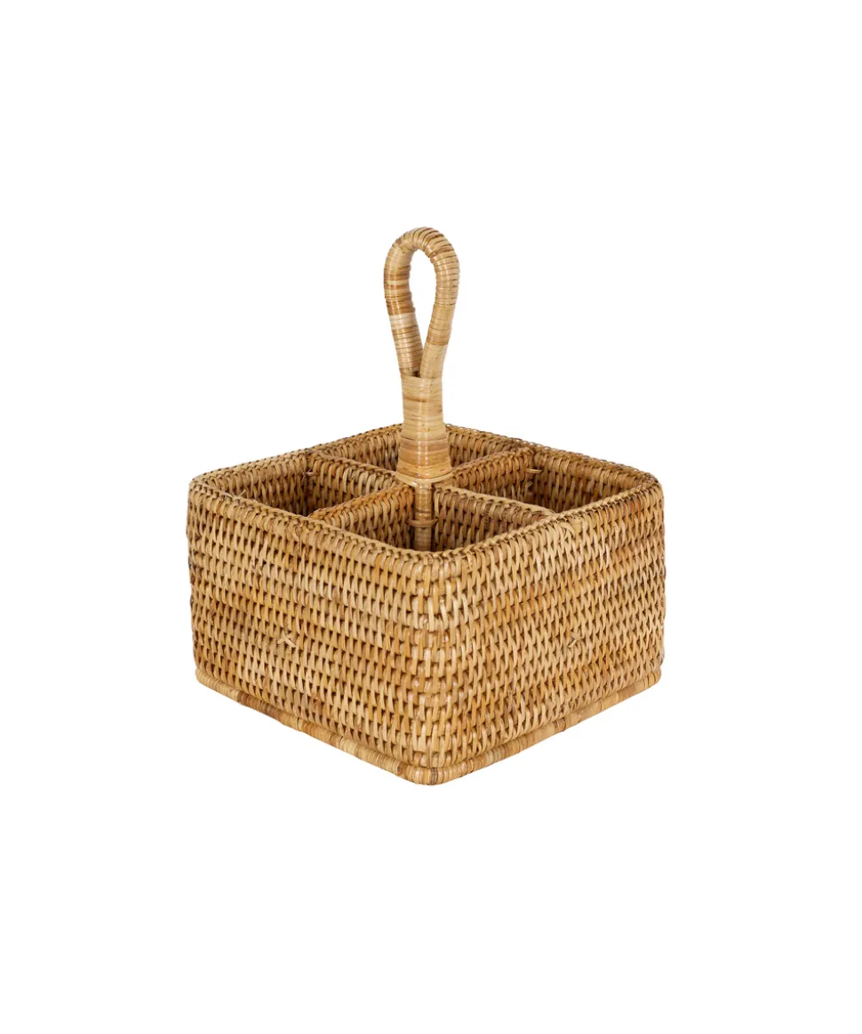 Rattan Cutlery and Condiment Carrier in Natural