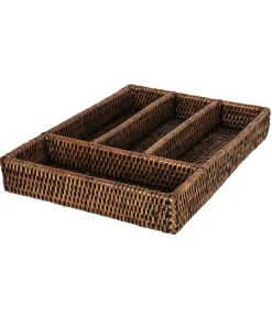 Rattan Cutlery Tray in Brown