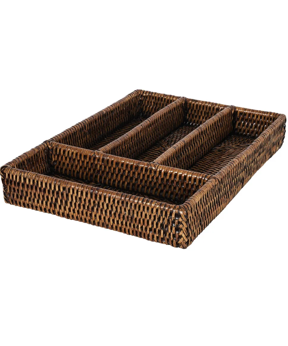 Rattan Cutlery Tray in Brown