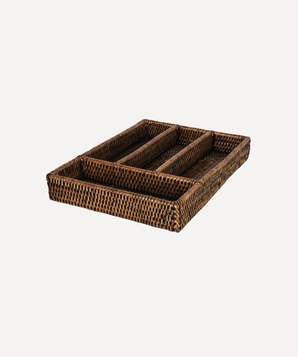 Rattan Cutlery Tray in Brown