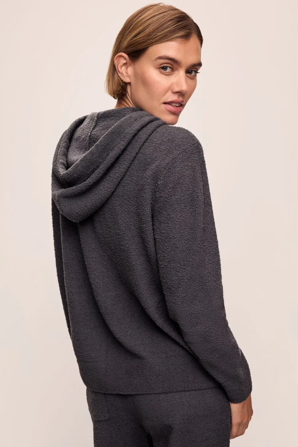 Recycled Boucle Hoodie In Graphite