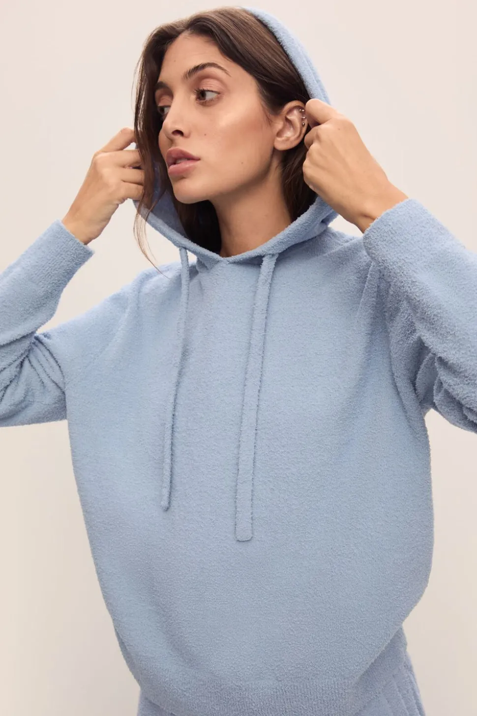 Recycled Boucle Hoodie In Wedgewood Blue