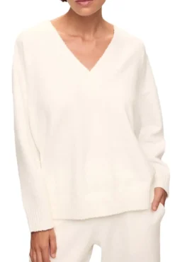 Recycled Boucle V Neck Sweater In Ivory