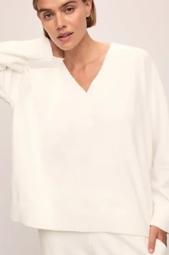 Recycled Boucle V Neck Sweater In Ivory
