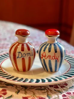 Red, White Blue Olive Oil and Vinegar Bottle, Set of 2