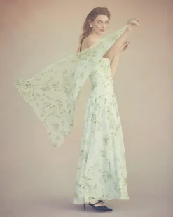 Remy Dress in Celadon Bloom Silk Chiffon