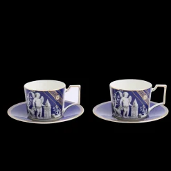 Reniassance Teacup Saucer in Gold, Set of 2