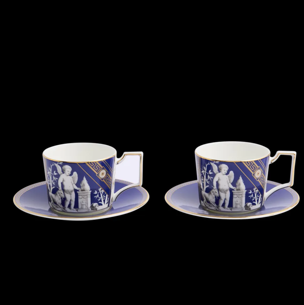 Reniassance Teacup Saucer in Gold, Set of 2