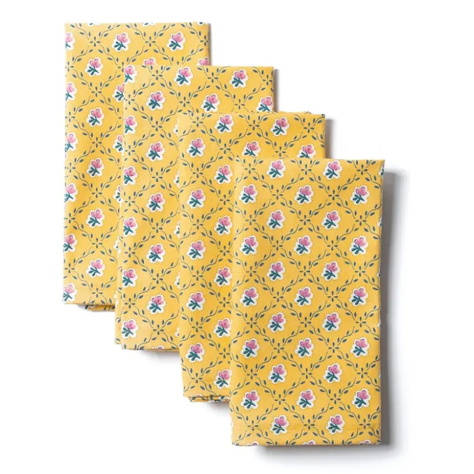 Retro Rose Napkins in Yellow, Set of 4