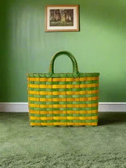 Retro-Travel Tote in Chartreuse & Golden Yellow