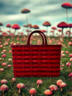 Retro-Travel Tote in Maroon & Red