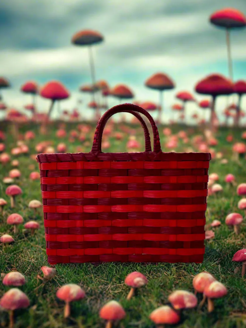 Retro-Travel Tote in Maroon & Red