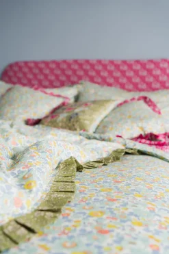 Reversible Ruffle Edge Heirloom Quilt Made With Liberty Fabric in Betsy Sage & Capel Pistachio