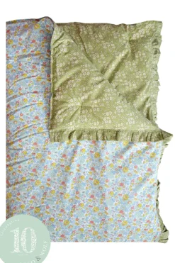Reversible Ruffle Edge Heirloom Quilt Made With Liberty Fabric in Betsy Sage & Capel Pistachio