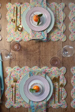 Reversible Scalloped Placemat Made With Liberty Fabric in Betsy Sunflower & Elements Green