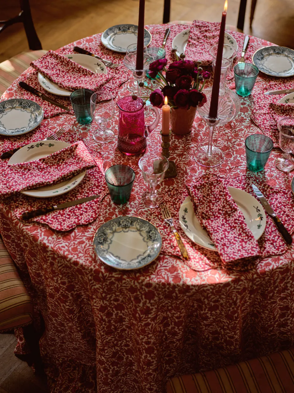 Reversible Wavy Placemat Made With Liberty Fabric in in Sambourne Red & Mitsi Valeria Red